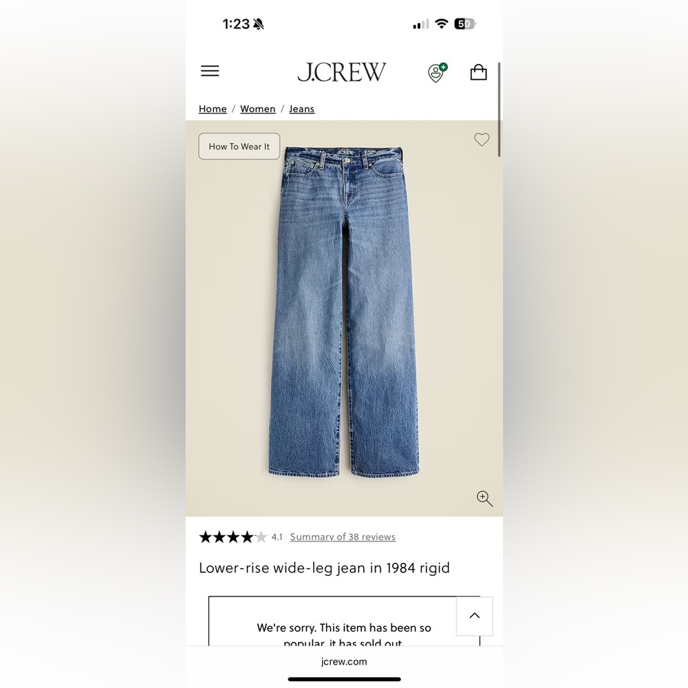 J. Crew Low Rise Wide Leg Jeans